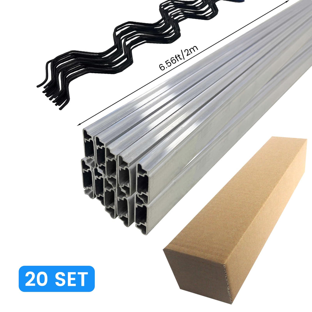 20 Set 6.6 Ft Greenhouse Lock Channel and Spring Wire, Aluminum Alloy Lock Channel and PVC Coated Spring Wires for