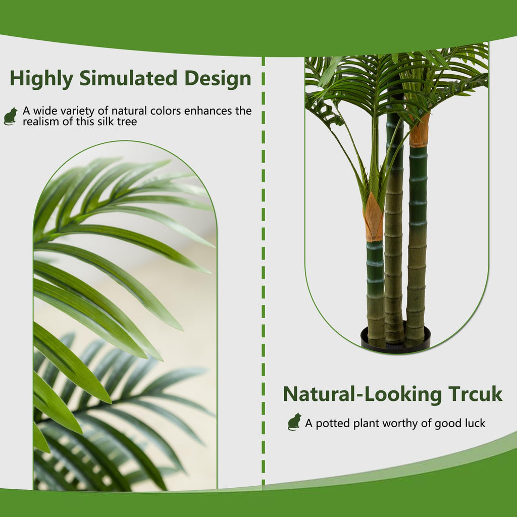 6FT Tall Golden Cane Artificial Palm Tree, Large Faux Palm Tree with 3 Textured Trunks, Outdoor Artificial Plants