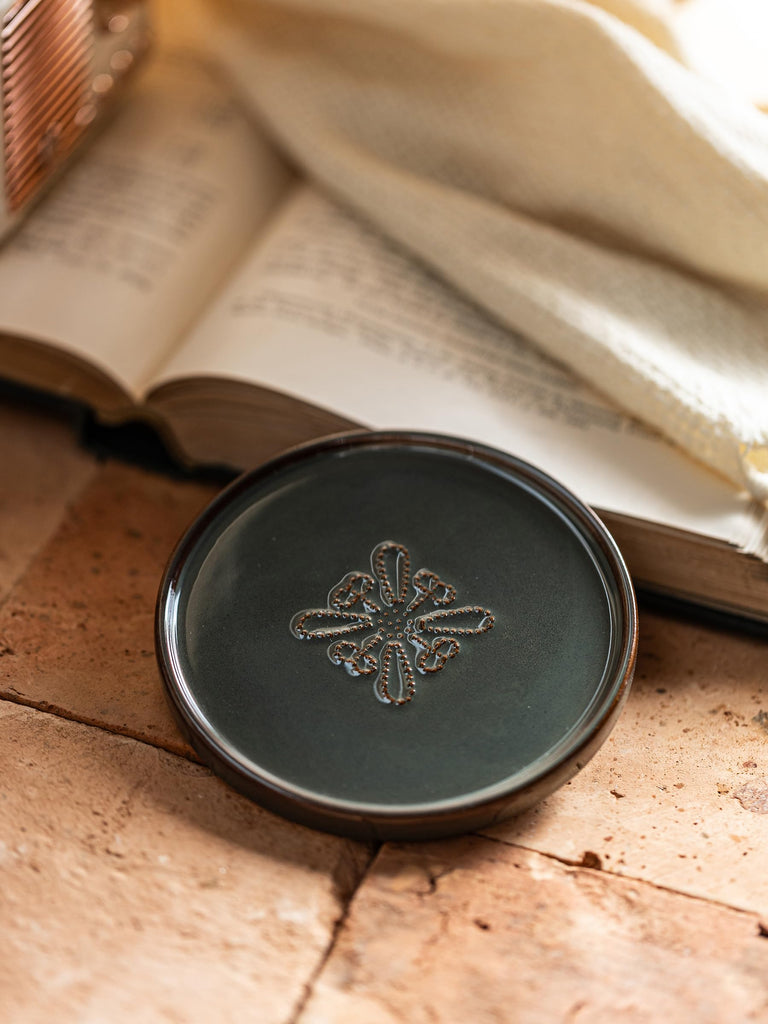 Drink Coasters Set of 6, Ceramic Coasters for Drinks, Floral, Green