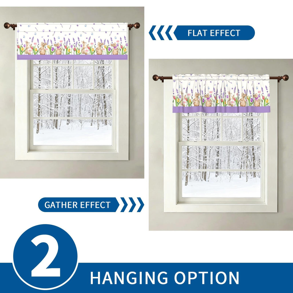 Easter Rabbit Curtain Valance Lavender Floral Short Kitchen Valances 2 Panel Rod Pocket Blackout Drapes Dining Room