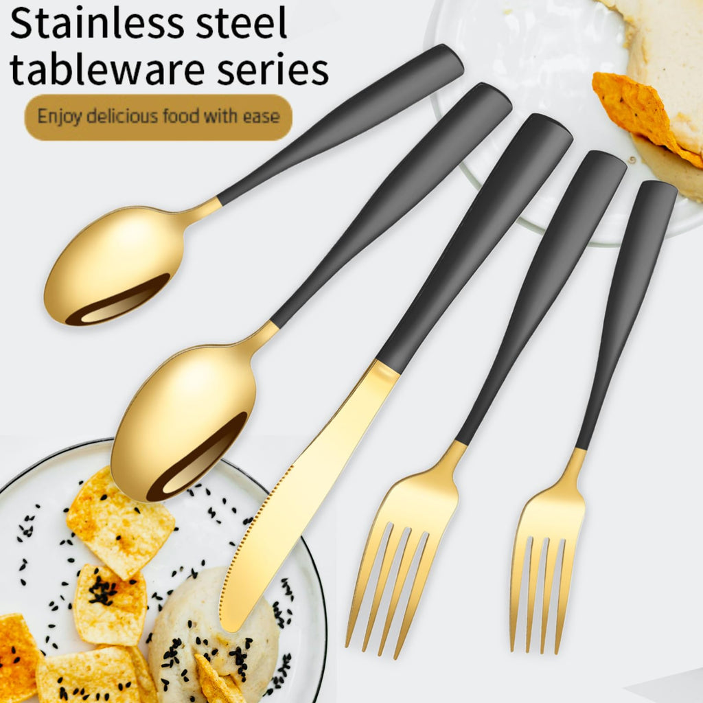 Black Gold Silverware Set for 8, Stainless Steel 40 Piece Modern Cutlery Set,Mirror Polished Heavy Duty Flatware Set