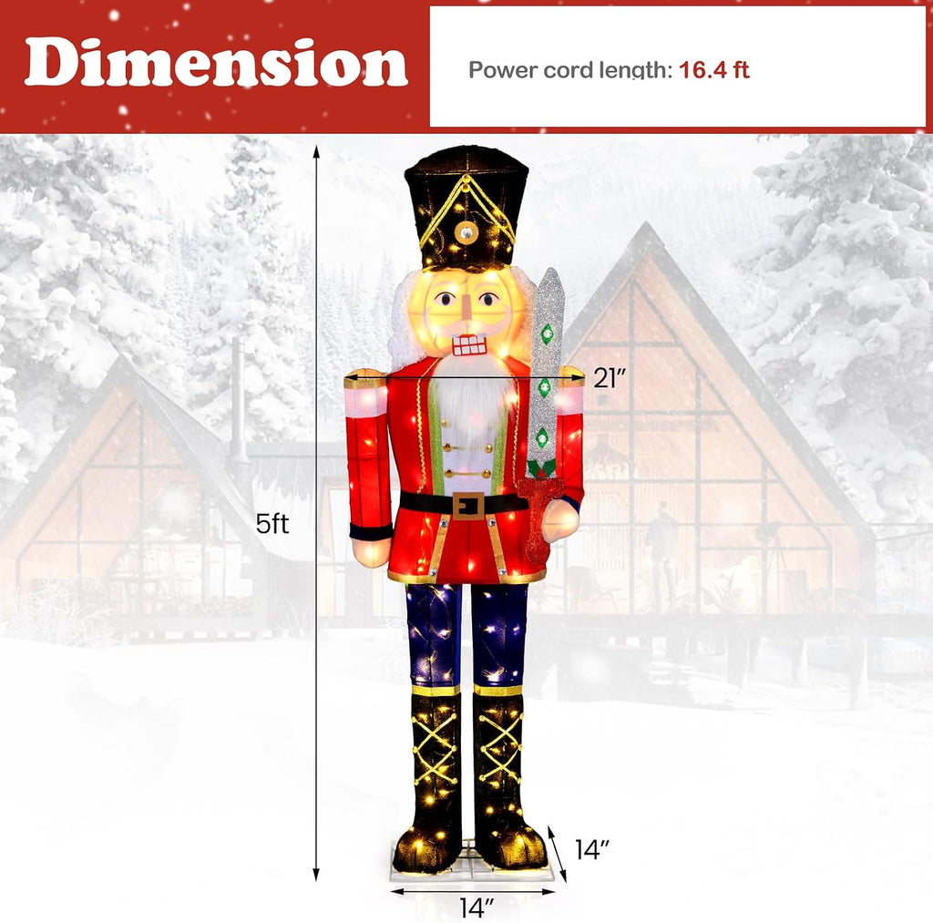 5 FT Christmas Lighted Nutcracker Holding Glitter Sword Decoration