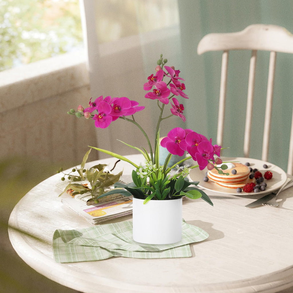 Real Touch Phalaenopsis Orchid in Pot, Artificial Fake Flowers with Vase for Table Centerpieces, Large Faux Orchids