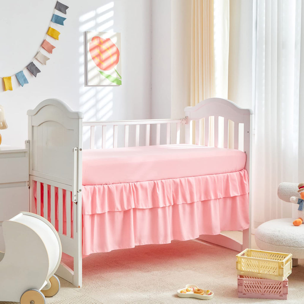 Tufted Ruffle Crib Bedding Set 3 Pieces Baby Boho Quilted Comforter with Fitted Sheet and Bed Skirt - Cute Ruffled