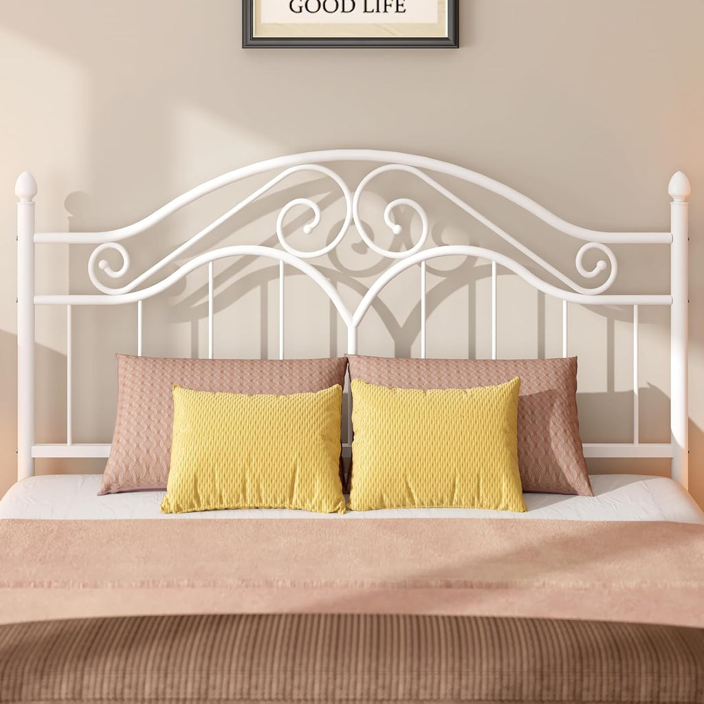 Queen Metal Headboard Only, Vintage Scroll Design, Adjustable Height