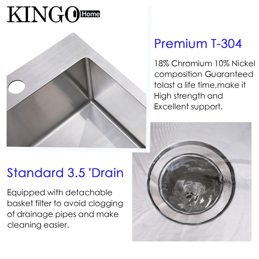 22"x18" Drop In Single Bowl Stainless Steel Brushed