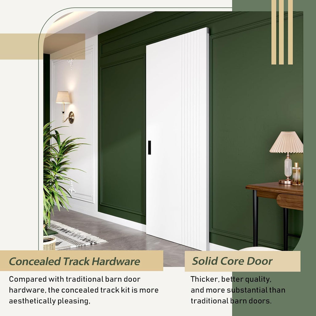 32"x86" Concealed Sliding Barn Door with Soft Close Hardware Kit, White Hidden Door for Opening 24"-28"x84"