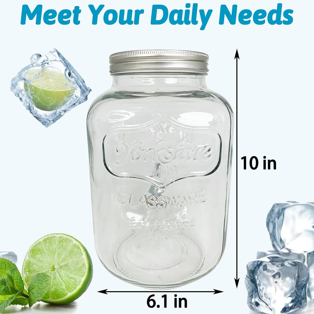 1 Gallon Drink Dispenser With Stand Leak Proof Stainless Steel Faucet Wide Mouth Mason Jar Style Glass Drink