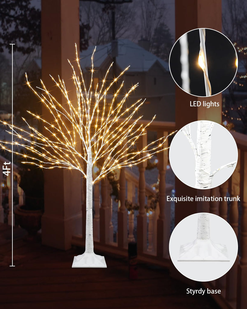 4 FT Lighted White Birch Tree with 432 LED Lights, 8 Modes & Timer