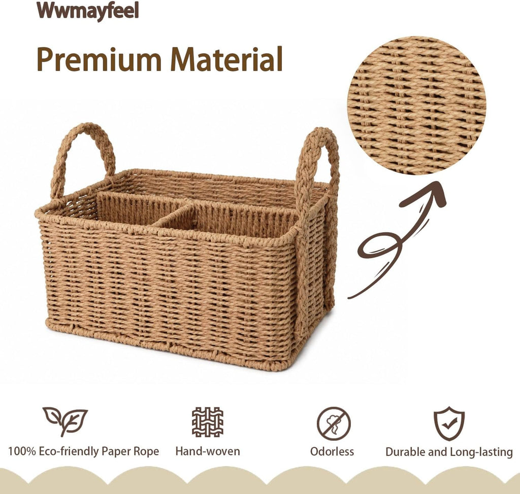 Diaper Caddy Organizer, Paper Rope Storage Baskets Nursery Bin with Removable Divider, Portable Car Organizer