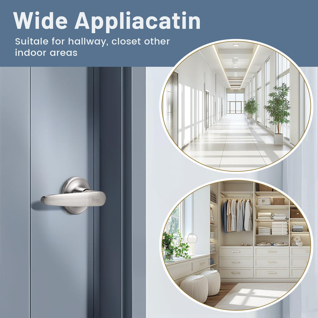 10 Pack Satin Nickel Door Handles, Passage Door Levers Heavy Duty, Door Locks for Closet/Hallway, Heavy Duty Door