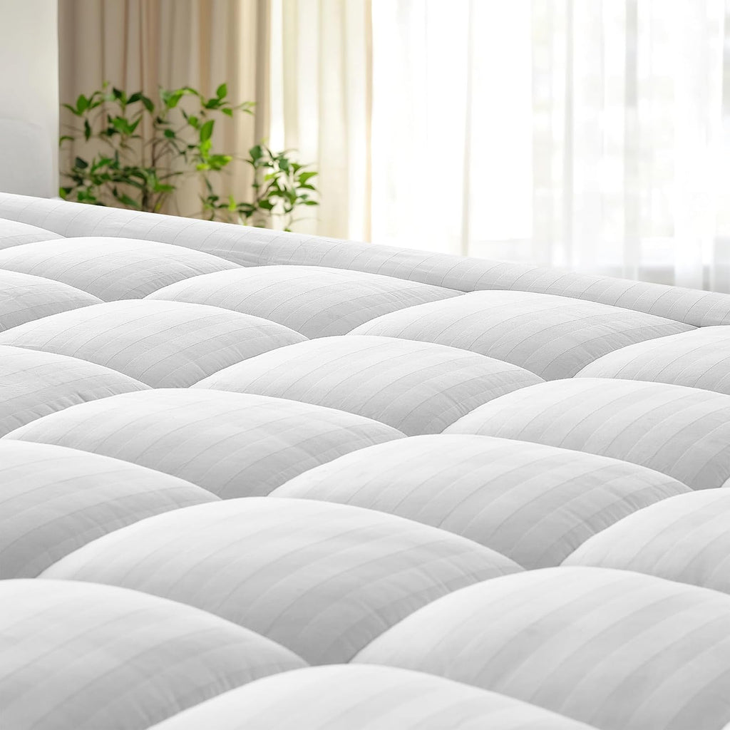 Queen Mattress Topper with 100% Breathable Cotton Top for Back Pain Relief | Ultra Soft Pillow Top Mattress Pad with