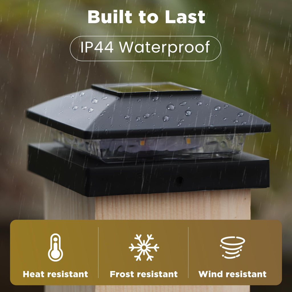 Solar Post Cap Lights Outdoor 16-Pack, Black Waterproof Solar Powered Deck Fence Lights Fit 4x4 Wood/Vinyl Posts