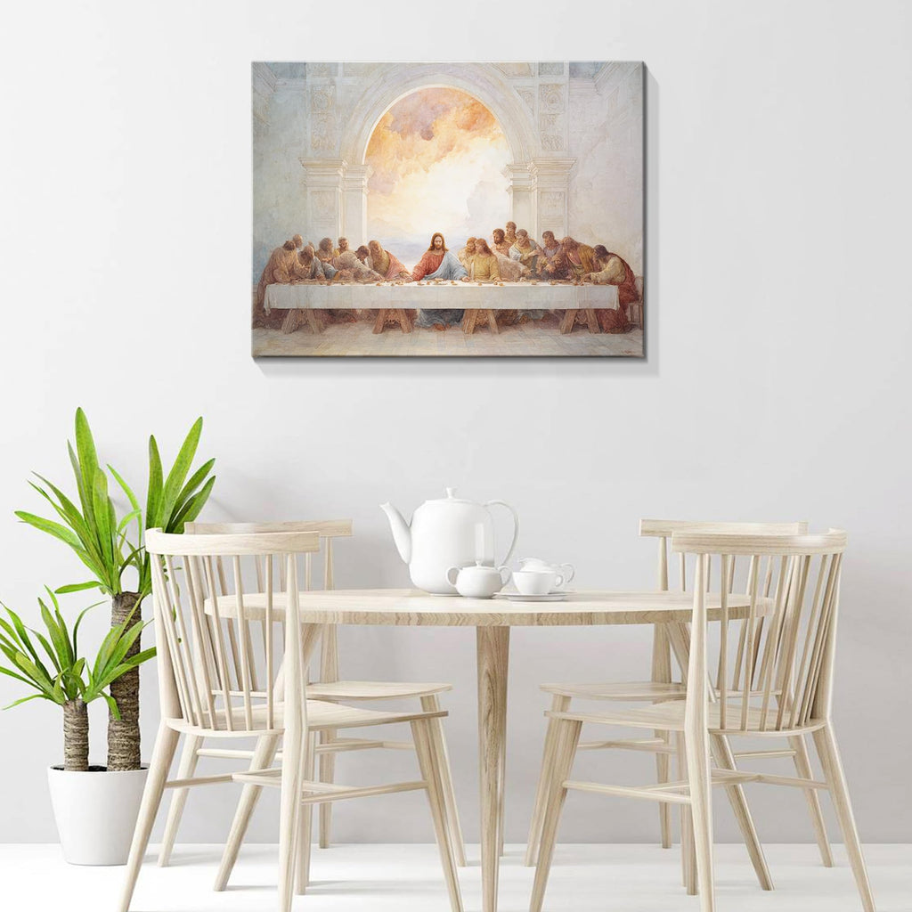 Framed Jesus Canvas Wall Art Decor, Last Supper Wall Decor Painting, Christian Posters Print Dining Room Pictures for