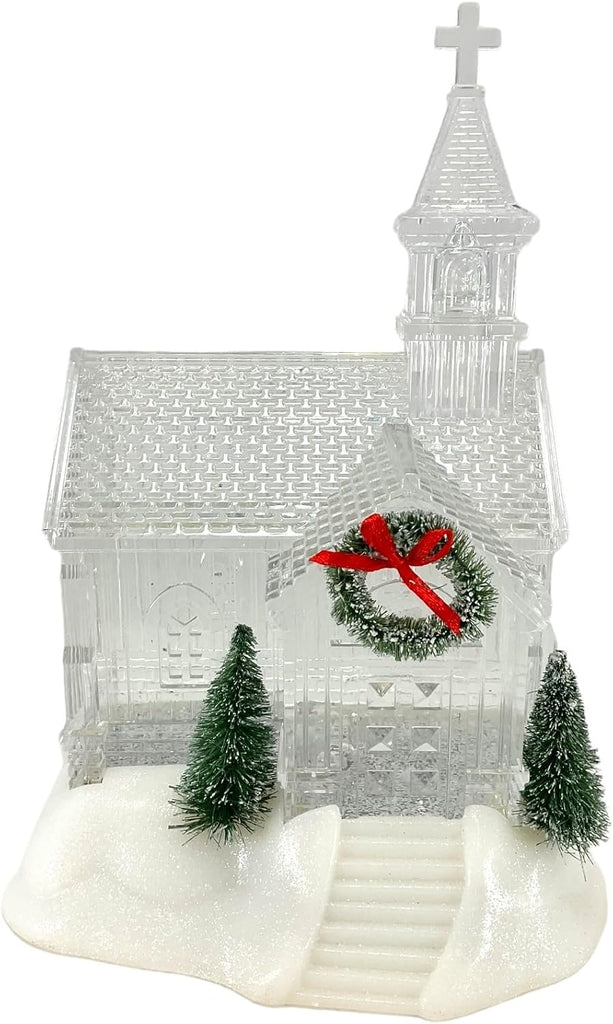 Battery Operated Lighted Holiday Spinning Water Globe Church, 9.25-inch Height