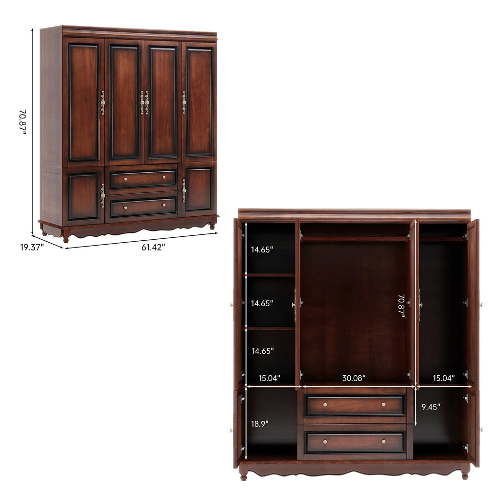 Solid Wood Armoire Wardrobe Closet with Cherry Finish