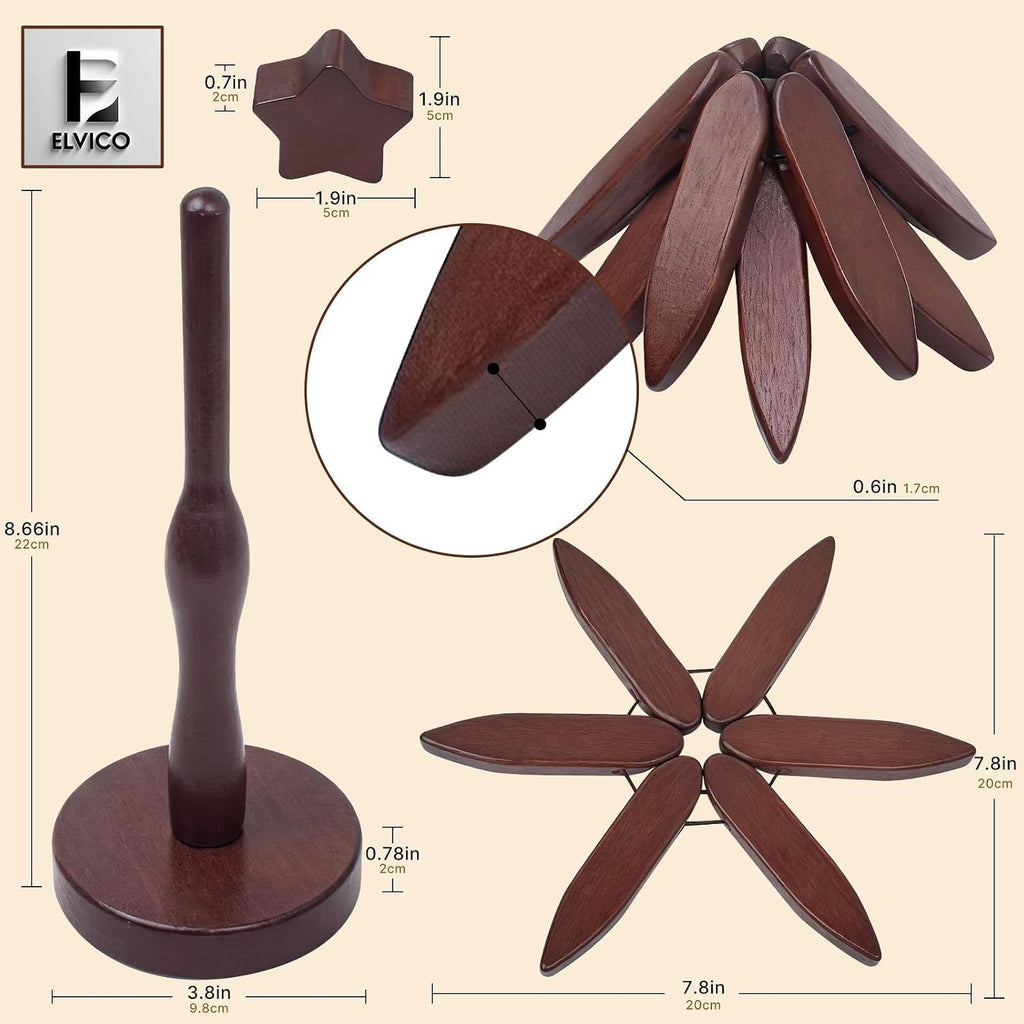 Wooden Trivets for Hot Dishes, Wooden Tree Trivet + 1 Stand - Set of 4
