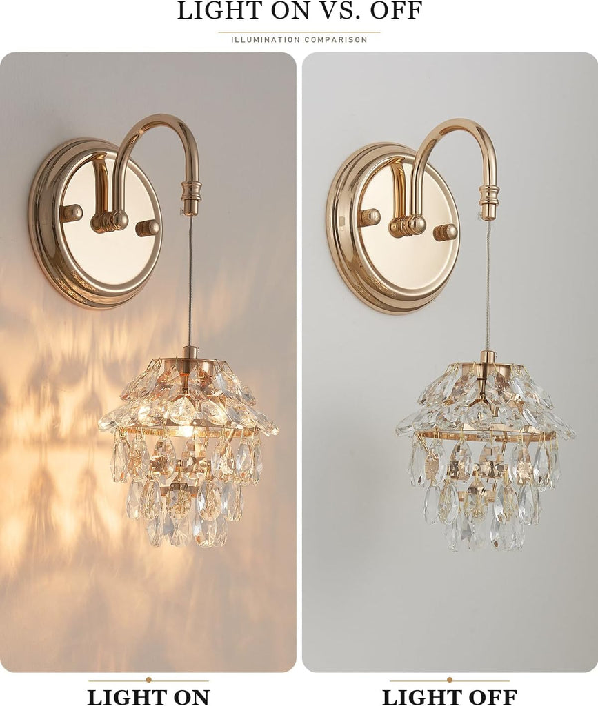 Modern French Gold Hardwired Crystal Wall Sconce Set of 2, Pinecone Shape Vintage Farmhouse Wall Mount Light Fixture