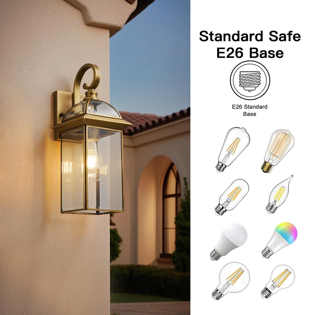 Brass Outdoor Wall Lights, Waterproof Porch Sconces, Bulbs Included, 2-Pack