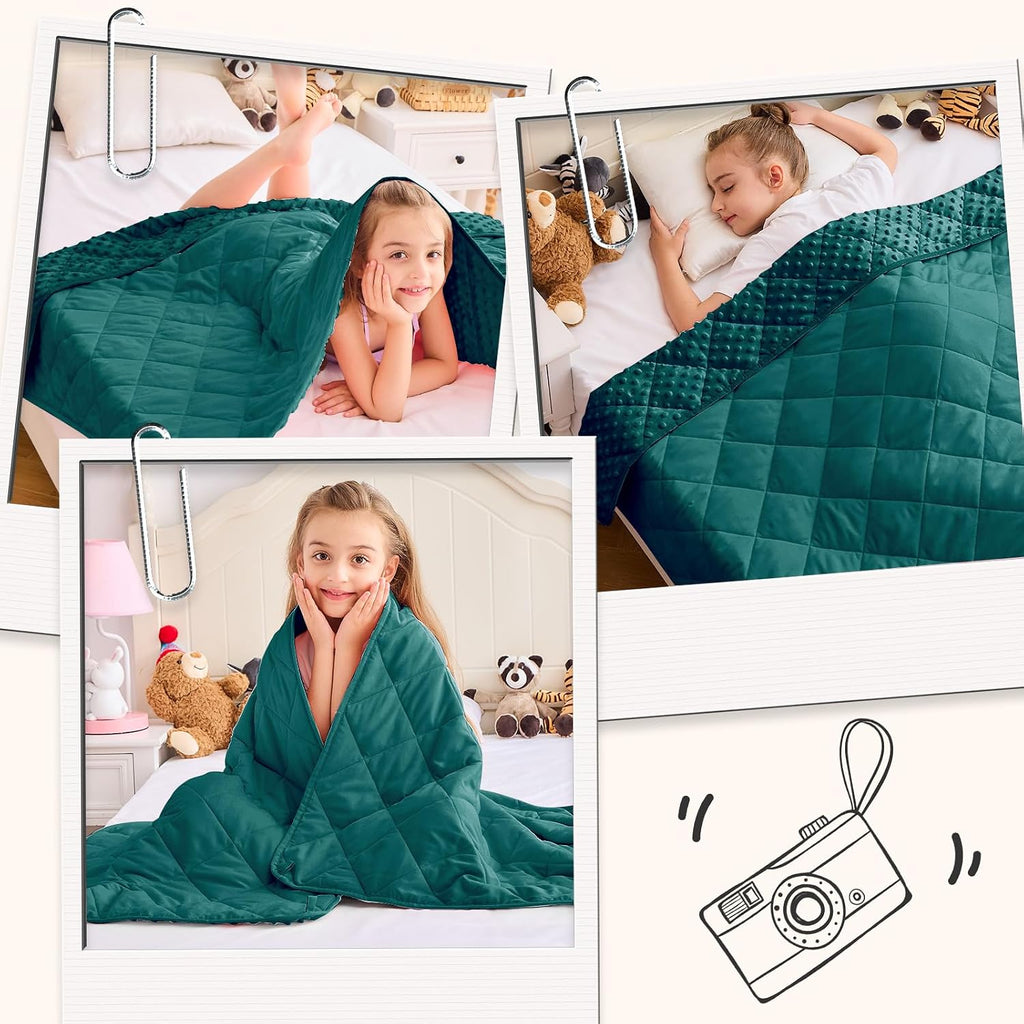 Green Weighted Blanket 7lbs, 40"x60", Breathable Cooling Minky Heavy Throw Blanket for 60-90lbs, Soft Winter Thick