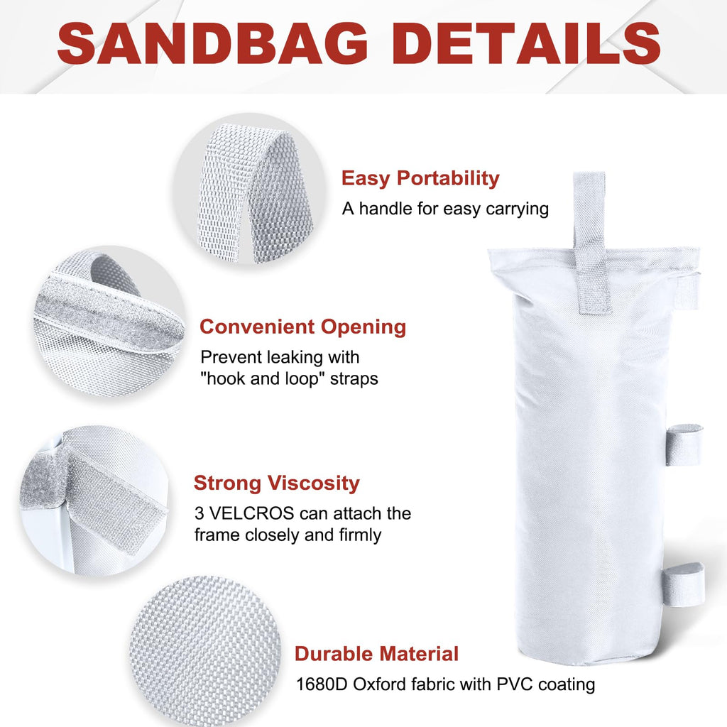 Canopy Weights Set of Sand Bags for Pop up Tent, Weight Bags for Outdoor Gazebo, Trampoline, Pergola, White