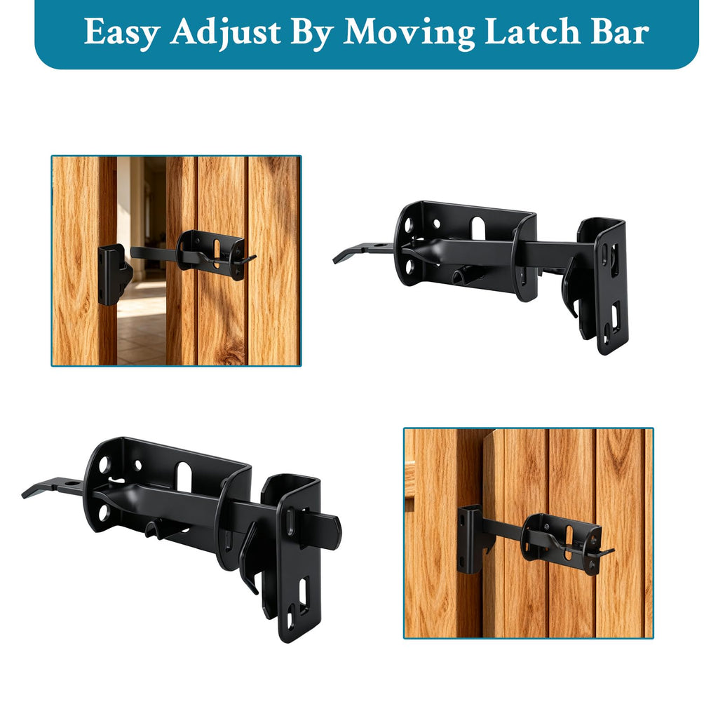 8 Inch Gate Hinge and Thumb Latch Set, Heavy Duty Strap Fence Hinges Hardware Kit, Rustproof Matte Black Steel for