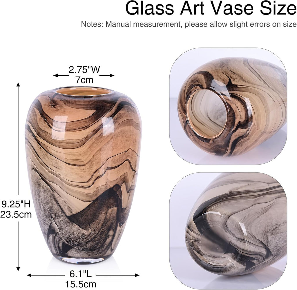 Hand Blown Glass Vase Decorative Flower Vase Decor Living Room Bedroom Office Centerpiece Tabletop Display Modern Art