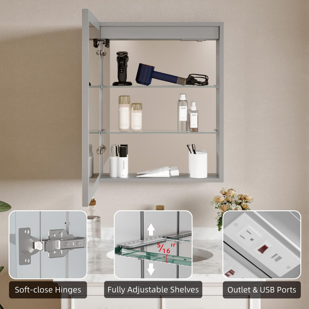 16 x 24 in LED Medicine Cabinet Mirror, Dual Ring Light