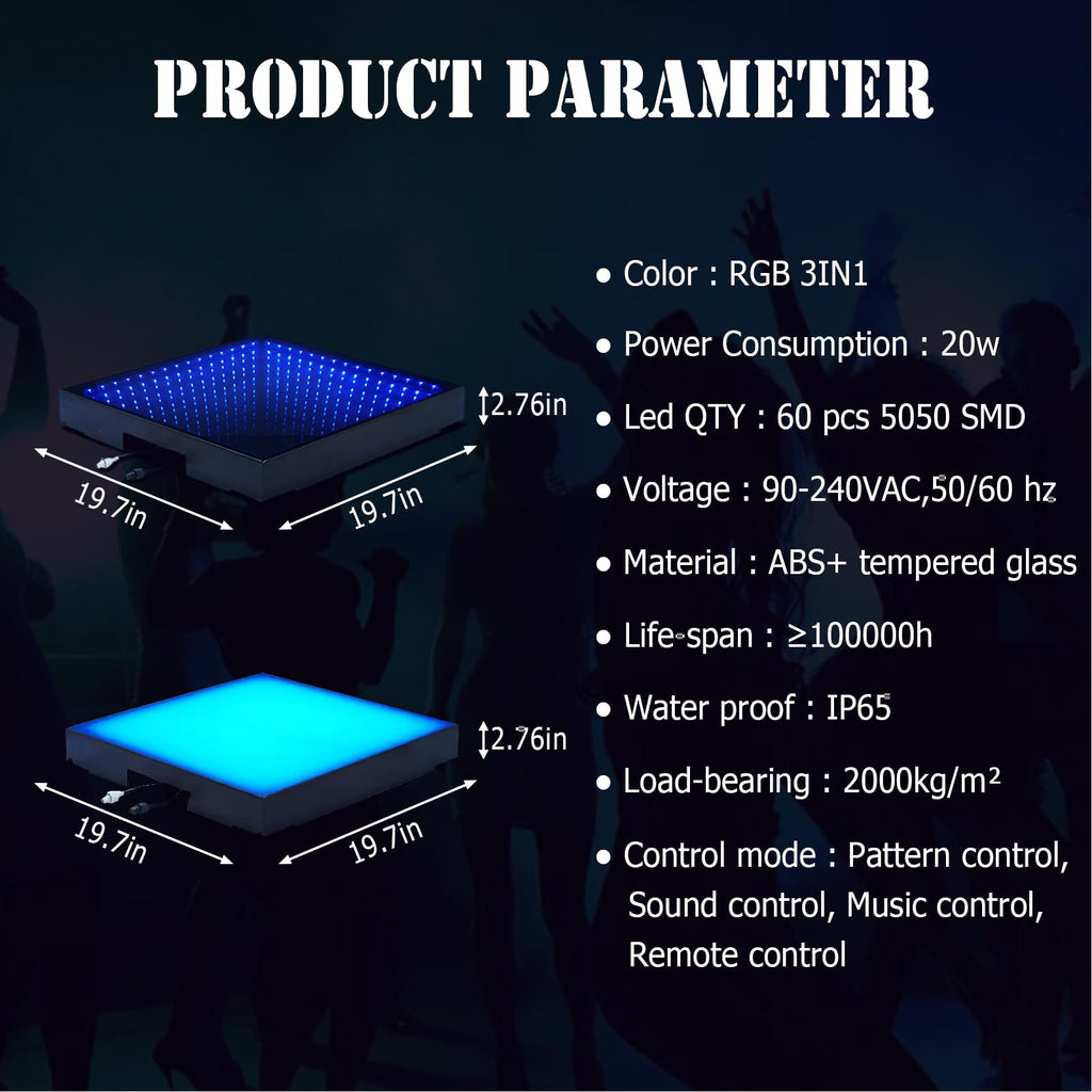 3D Dance Floor Stage Lights Tempered Glass with Flight Case Infinity Mirror Panel Effect LED Dance Floor for Wedding