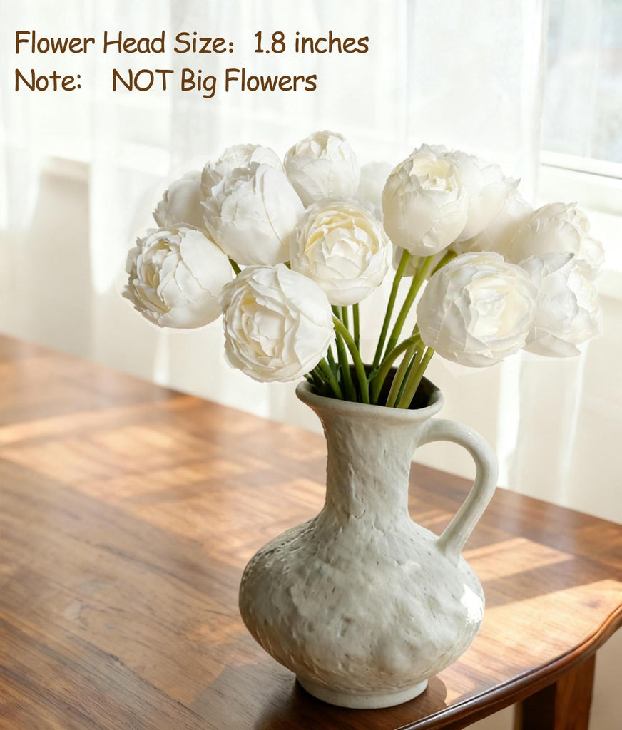 16PCS White Ranunculus Artificial Flowers, Small Fake White Foral