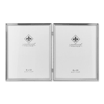 8-Inch x 10-Inch Metal Silver Hinged Double Picture Frame with Beads
