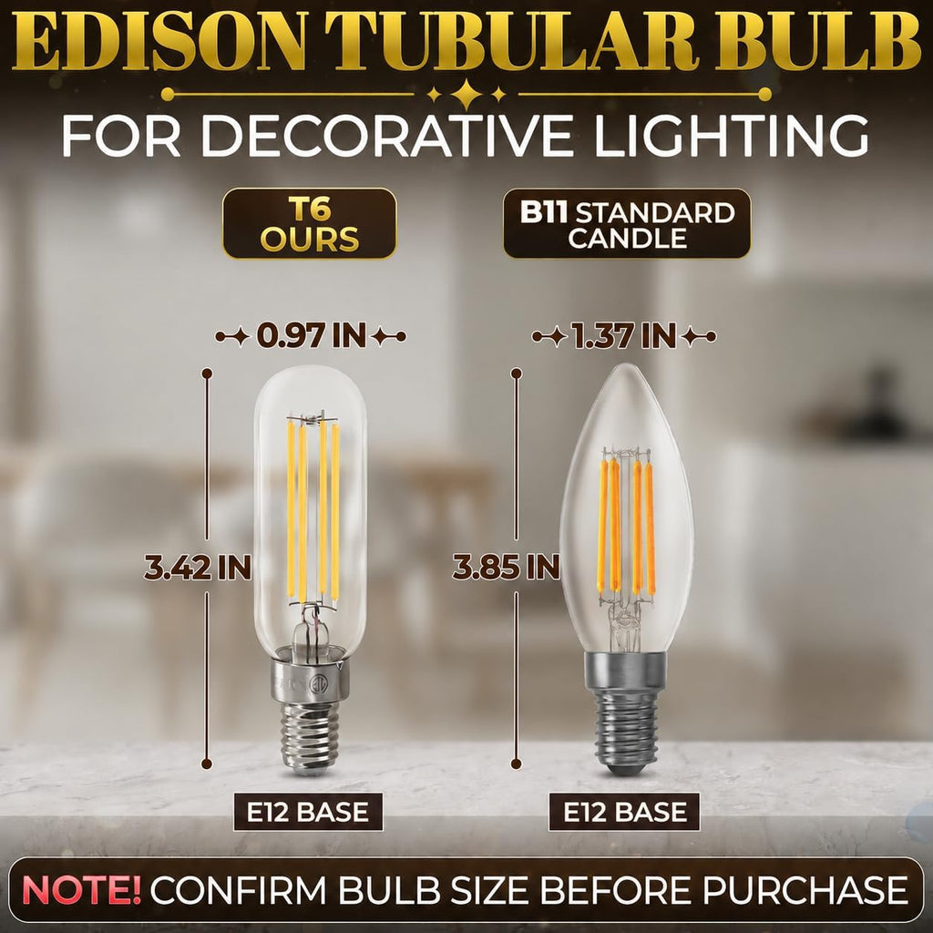 LED E12 Light Bulb Dimmable Edison Bulbs, 4W 2700K 400LM T6 T25