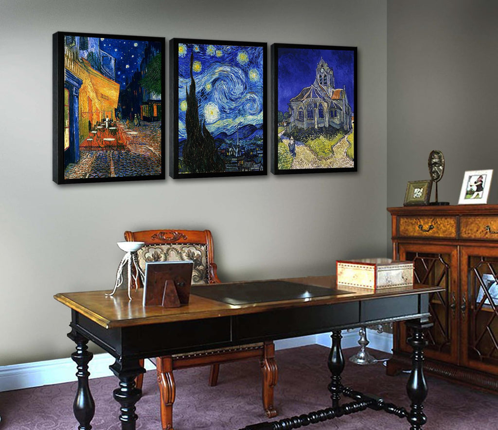 Black Framed Van Gogh Canvas Wall Art, Starry Night Pictures Prints Wall Decor, Classic Artwork Painting Reproduction