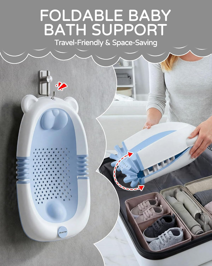 Foldable Baby Bath Support - Portable Infant Bathtub Seat for Newborn to 6 Months, Compact Travel Baby Bather Fits