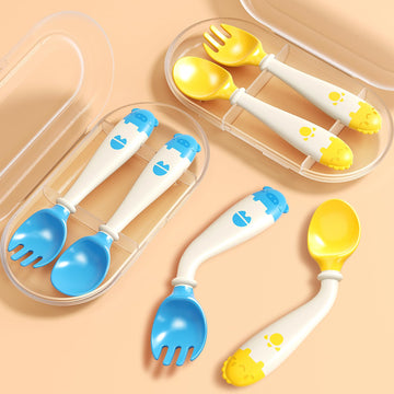 Baby Spoons and Forks withTravel Case-Yellow & Blue