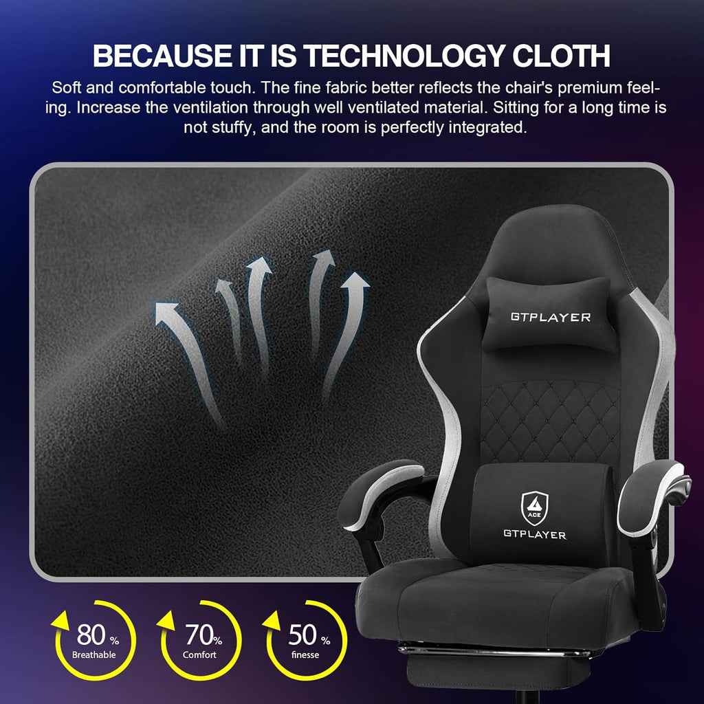 Gaming Chair, Computer Office Chair with Pocket Spring Cushion, Linkage Armrests and Footrest, High Back Ergonomic