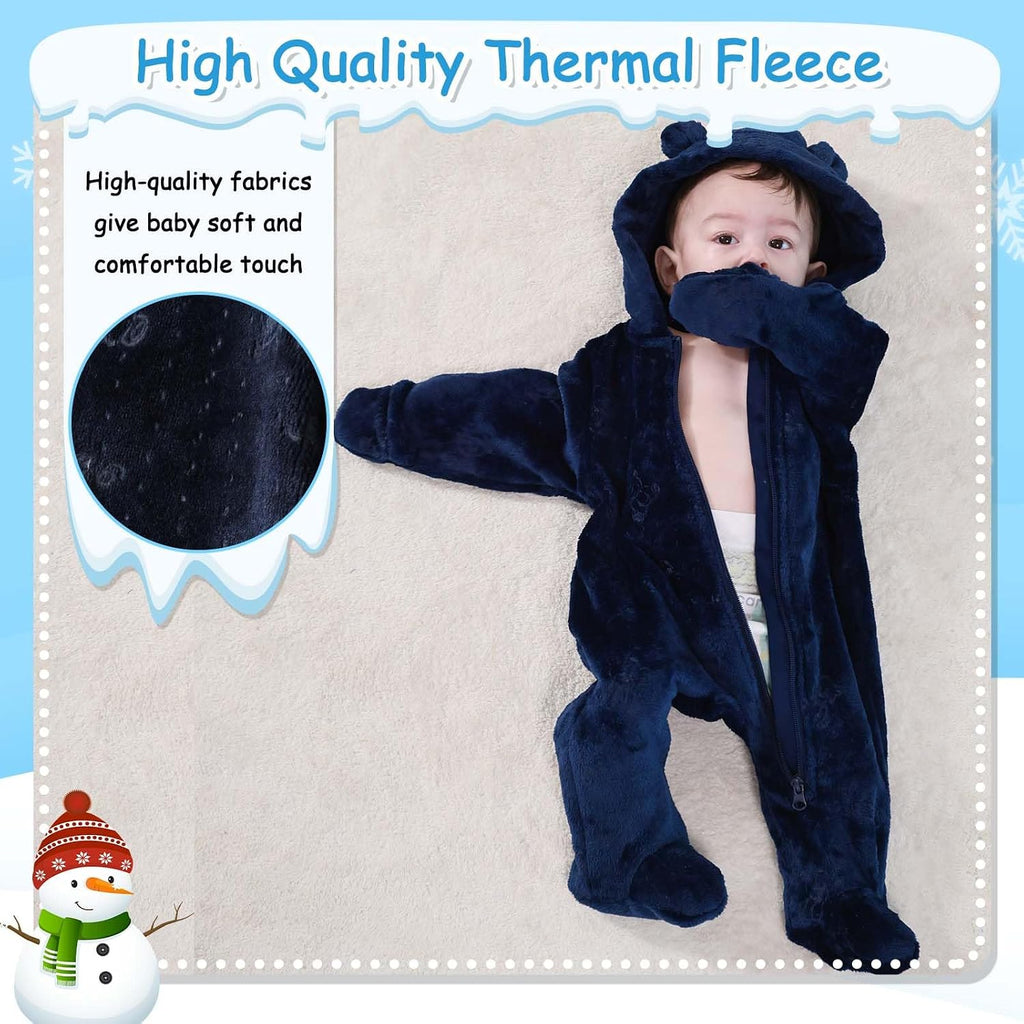 Baby Bear Suit Thin Fleece Footie Romper Snowsuit Hooded Jumpsuit Bodysuit Winter Clothes Boy Girl