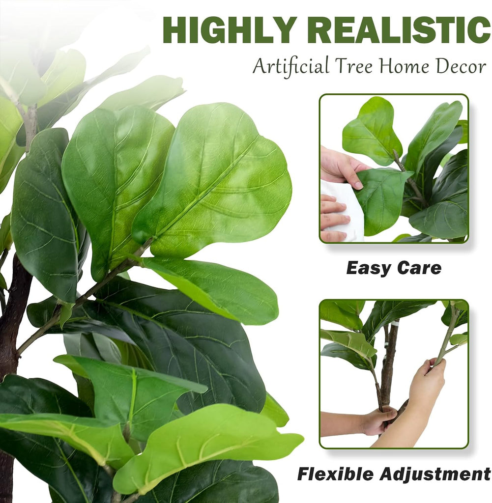 5ft Artificial Fiddle Leaf Fig Tree,Lifelike Indoor Faux Plant with Adjustable Branches,Easy Assembly,and Low
