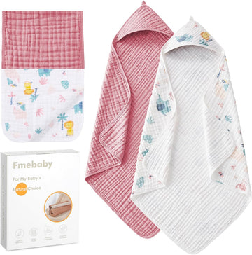 Muslin Bath Towel for Toddler 4 Pcs, 32x32 Inch 100% Muslin Cotton Baby Hooded Bath Towel and Washcloths for Babies