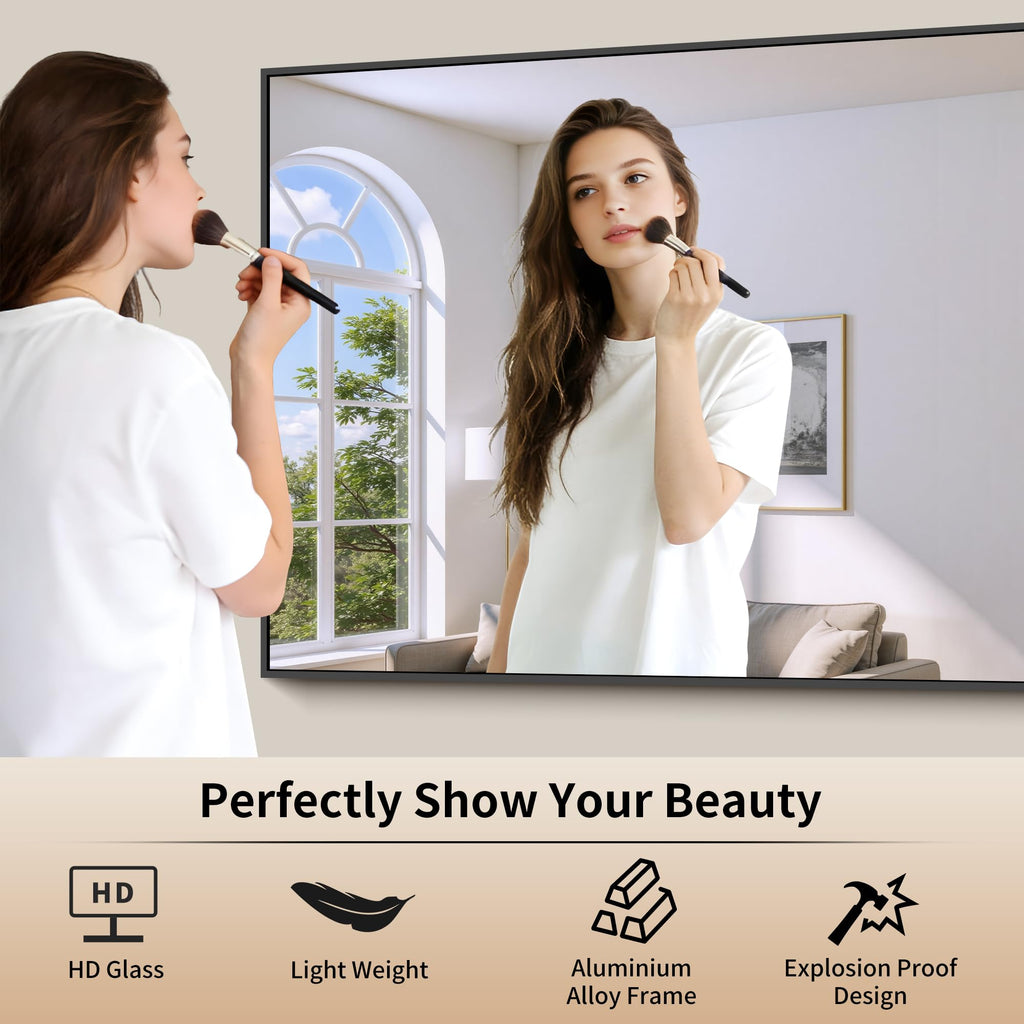36x72inch Bathroom Mirror, Black Rectangle Mirror with Thin Metal Frame, Large Rectangular Wall Mirrors m, Hair