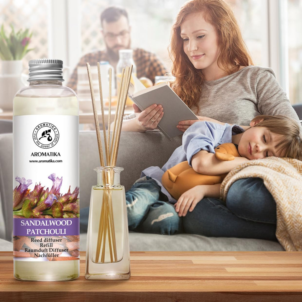 Reed Diffuser Refill Sandalwood & Patchouli 6.4 fl oz - Scented Refill with Essential Oils - Home & Office Fragrance - Set of 68