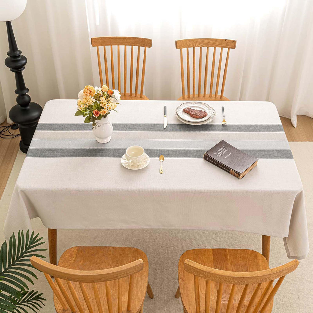 Rectangle Table Cloth Cotton Linen Waterproof Embroidery Tablecloth Rustic Farmhouse Style for Indoor Outdoor Dinning