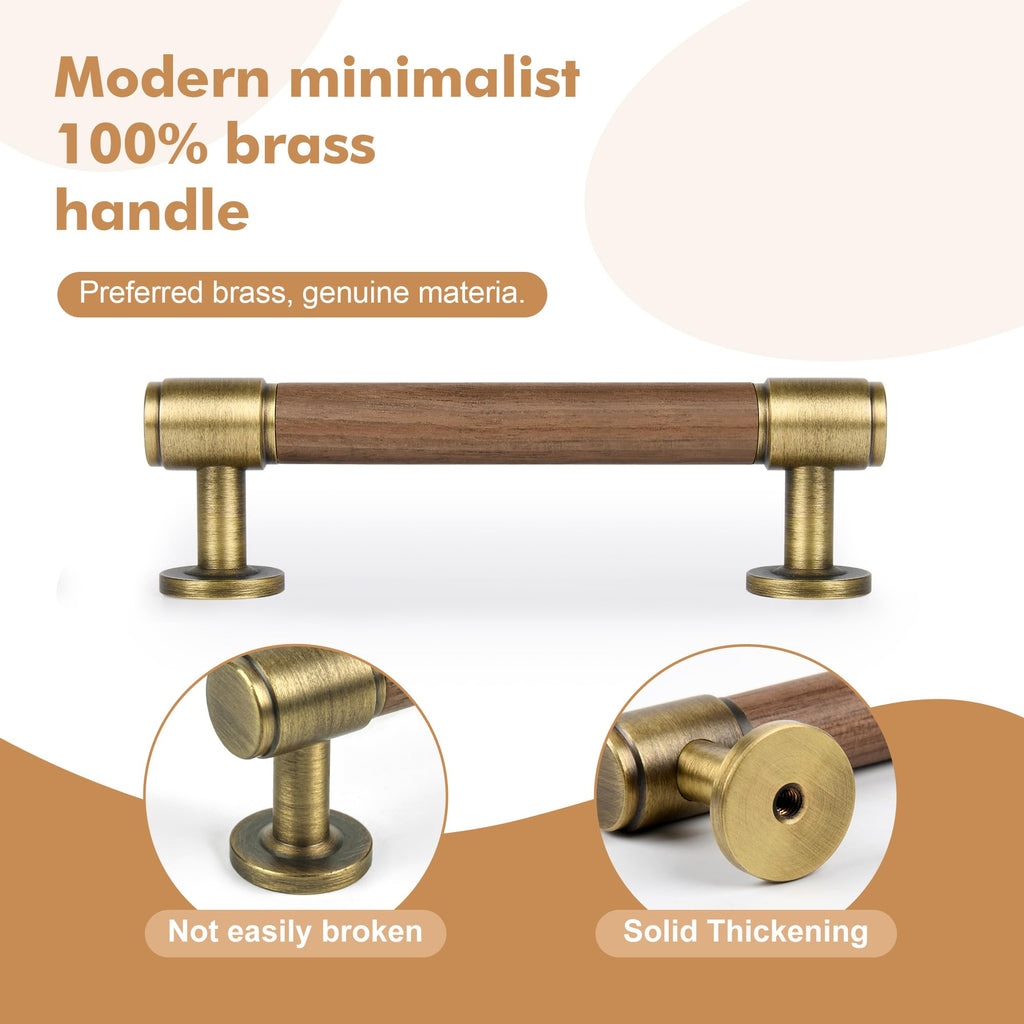 3.75" Wood & Brass Cabinet Pulls, 5-Pack Cabinets