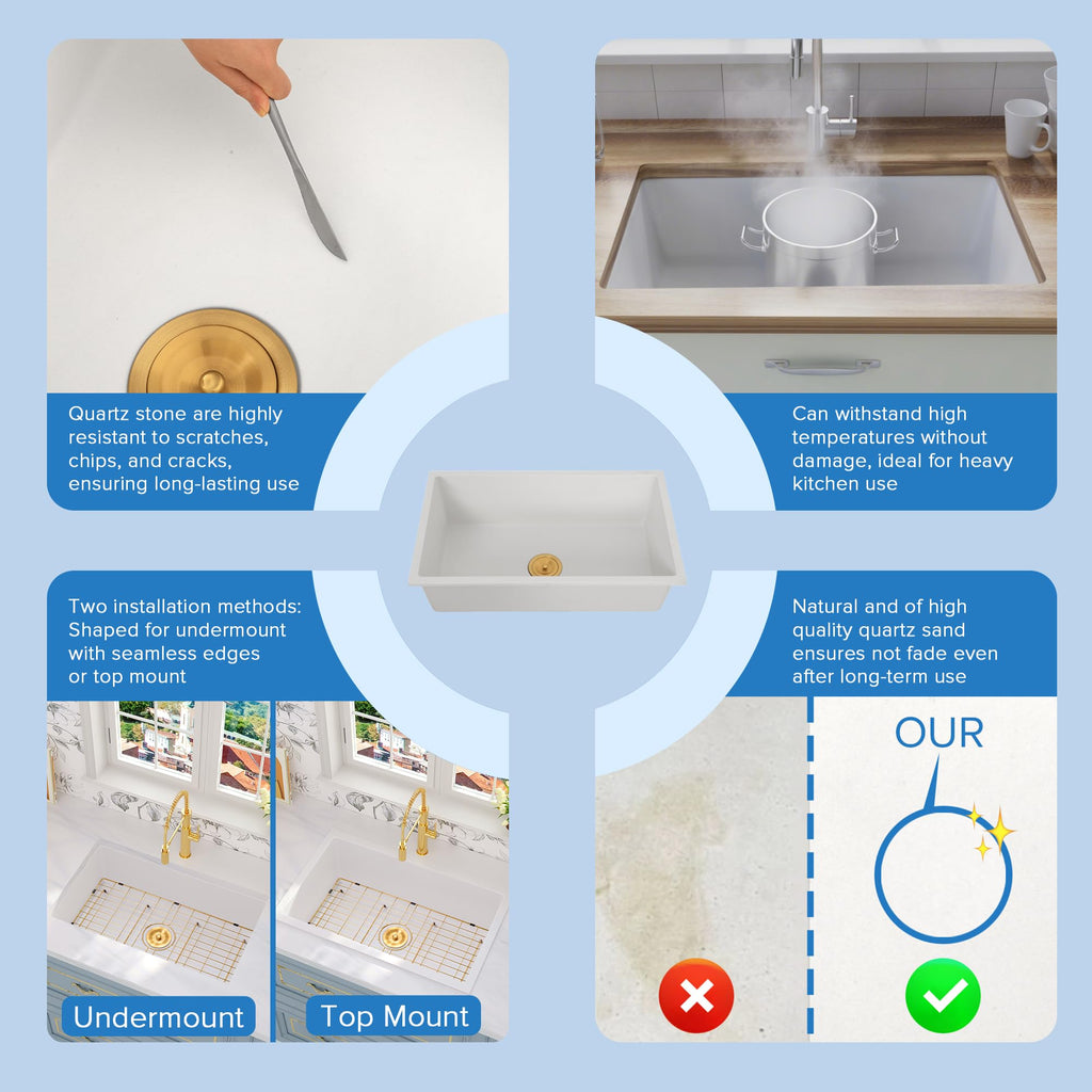 30 Inch White Undermount Kitchen Sink, White Granite Sink 30''x18''