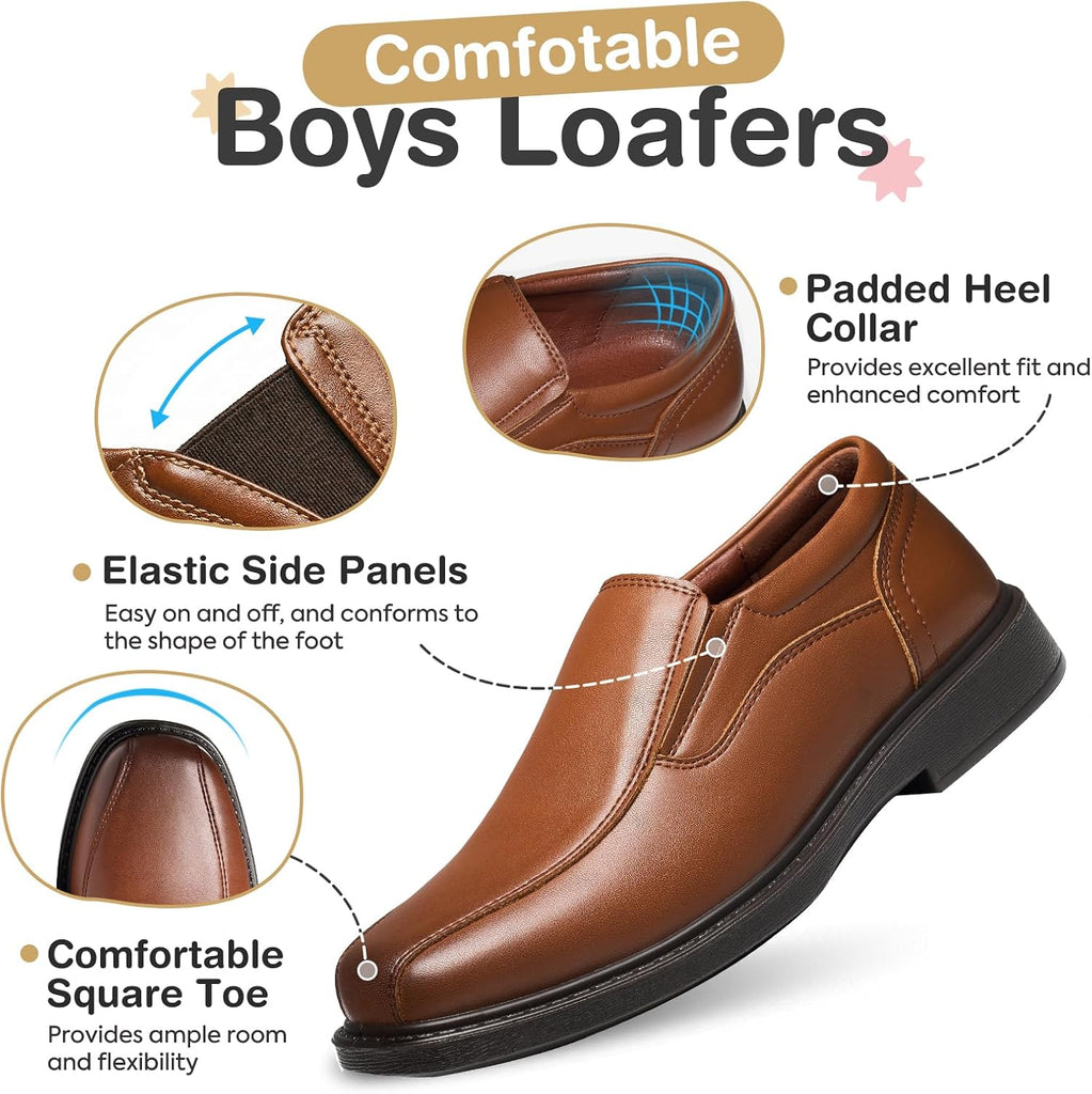 Boys Dress Shoes Slip On Loafers Casual Square Toe Church Shoes