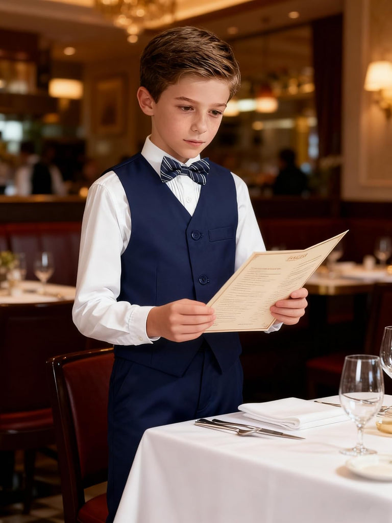 Boys Formal Suit Vest and Pants Set 6 Pieces Suits for Boy Wedding Ring Bearer Outfit for Kids Tuxedo