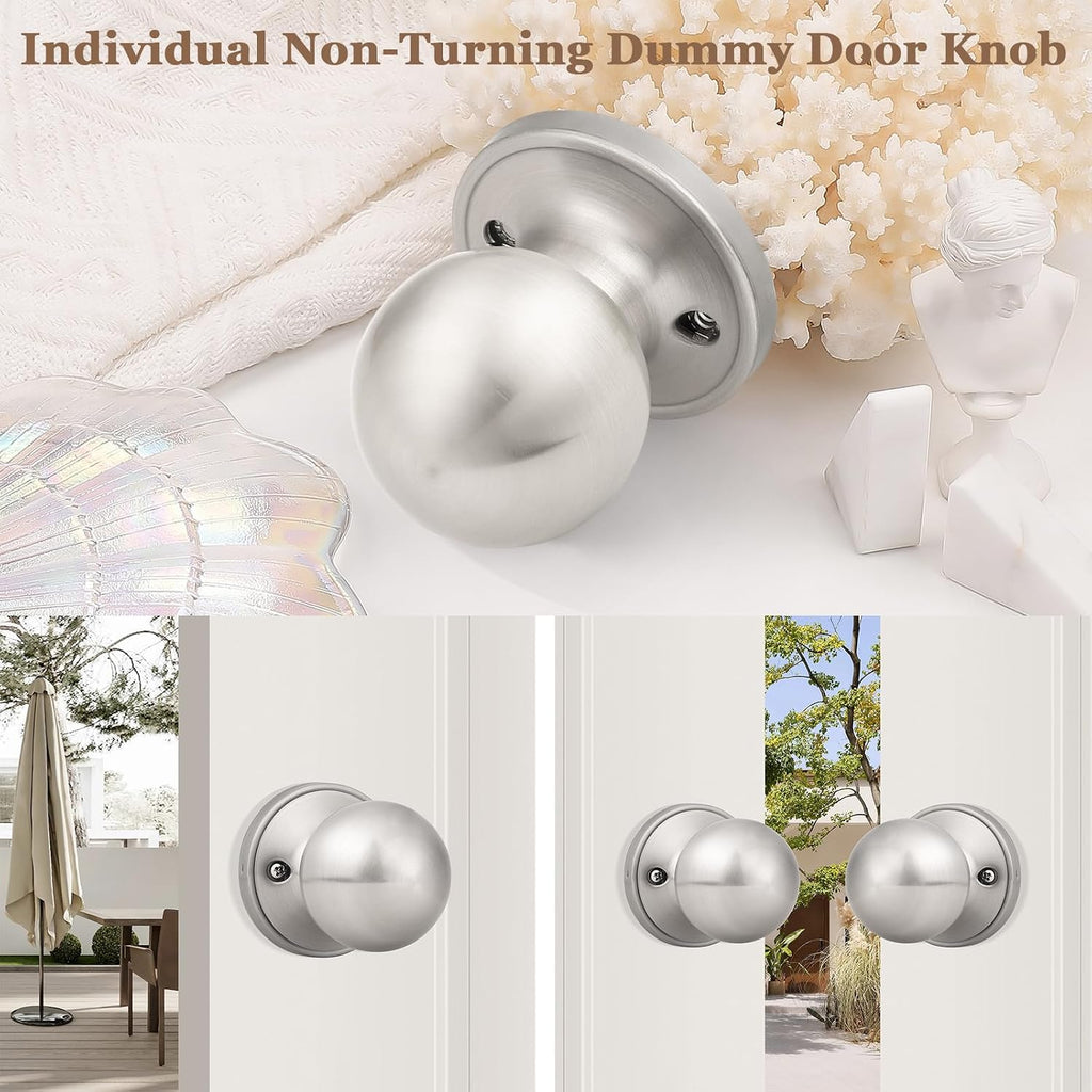 10 Pack Round Satin Nickel Single Dummy Door Knobs, Individual Non-Turning Dummy Door Knob Single Side, Interior Door