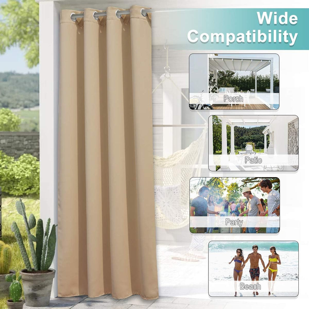 2 Panels Outdoor Curtains Waterproof 108" Long, Triple Weave Stainless Steel Silver Grommet Thermal Insulated Privacy