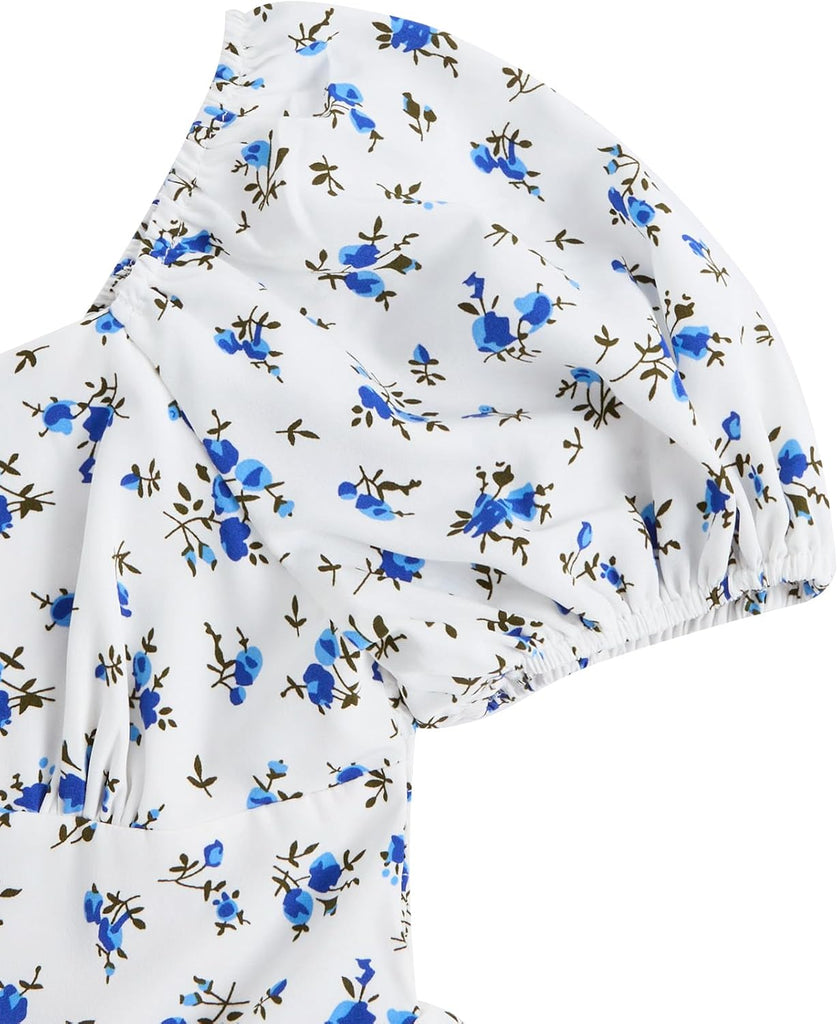 Girls Floral Puff Sleeve A Line Summer Dress Casual Short Sundress