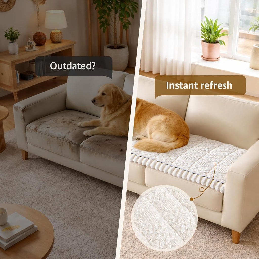 Couch Cover for Dogs Washable: Non Slip Fuzzy Plush Pet Couch Covers for 2 Seat Sofa, Hair Resistant Sofa Protector